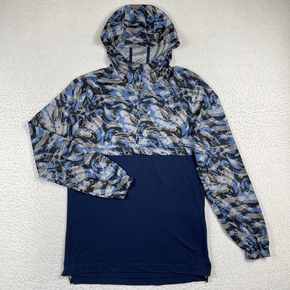 Under Armour Jacket Mens Small Blue Camo 1/2 Zip Pullover Lightweight Run Jog